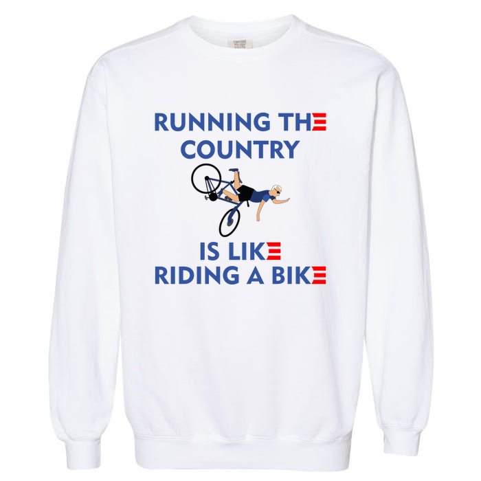 Running The Country Is Like Riding A Bike Biden Falling Meme Garment-Dyed Sweatshirt