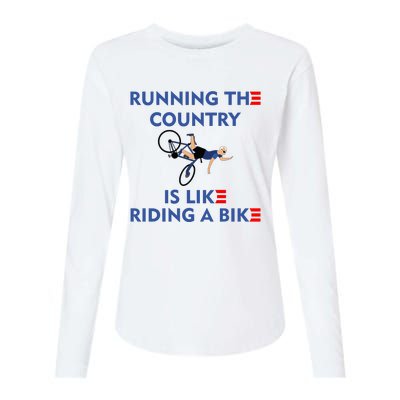 Running The Country Is Like Riding A Bike Biden Falling Meme Womens Cotton Relaxed Long Sleeve T-Shirt