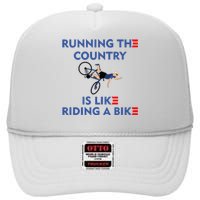 Running The Country Is Like Riding A Bike Biden Falling Meme High Crown Mesh Back Trucker Hat