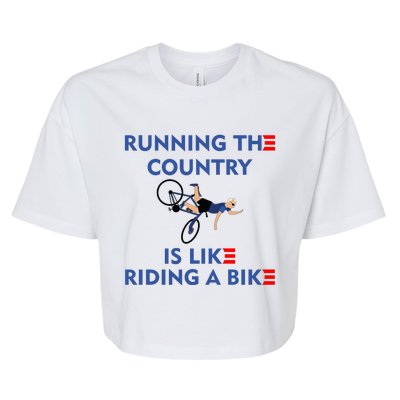 Running The Country Is Like Riding A Bike Biden Falling Meme Bella+Canvas Jersey Crop Tee