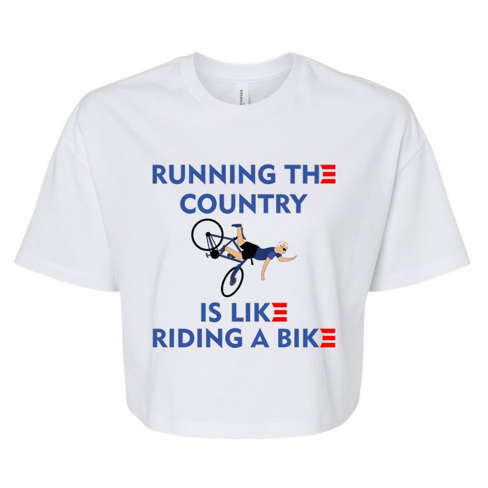 Running The Country Is Like Riding A Bike Biden Falling Meme Bella+Canvas Jersey Crop Tee