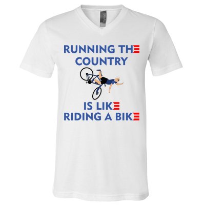 Running The Country Is Like Riding A Bike Biden Falling Meme V-Neck T-Shirt