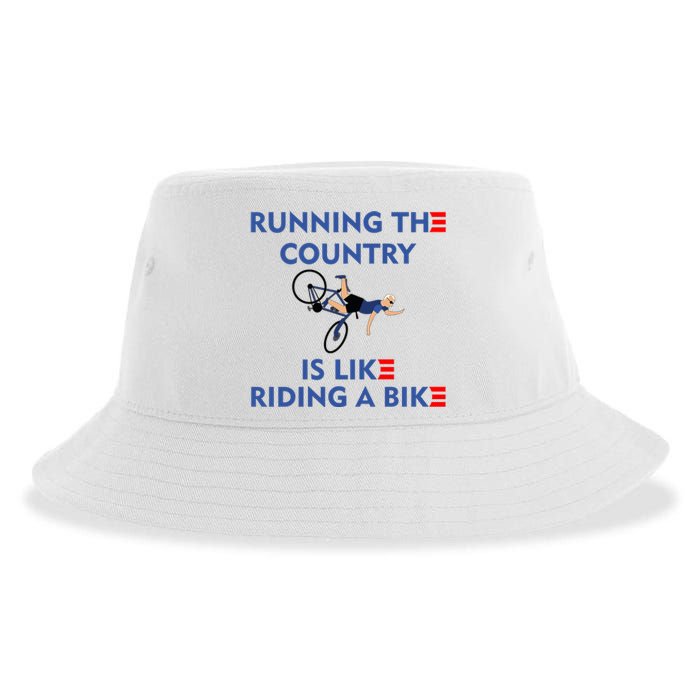 Running The Country Is Like Riding A Bike Biden Falling Meme Sustainable Bucket Hat