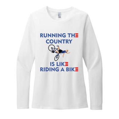 Running The Country Is Like Riding A Bike Biden Falling Meme Womens CVC Long Sleeve Shirt