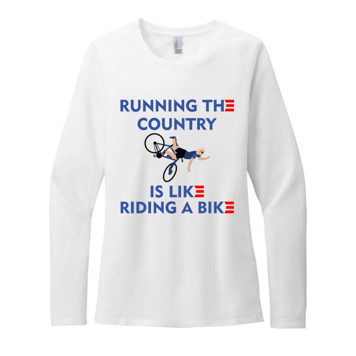 Running The Country Is Like Riding A Bike Biden Falling Meme Womens CVC Long Sleeve Shirt