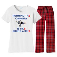 Running The Country Is Like Riding A Bike Biden Falling Meme Women's Flannel Pajama Set