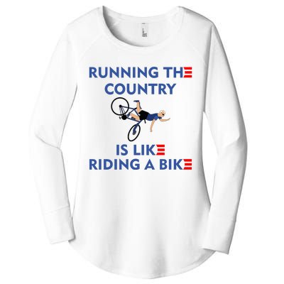 Running The Country Is Like Riding A Bike Biden Falling Meme Women's Perfect Tri Tunic Long Sleeve Shirt