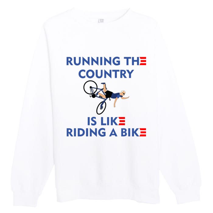 Running The Country Is Like Riding A Bike Biden Falling Meme Premium Crewneck Sweatshirt