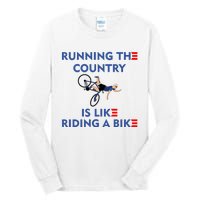 Running The Country Is Like Riding A Bike Biden Falling Meme Tall Long Sleeve T-Shirt