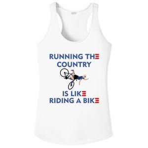 Running The Country Is Like Riding A Bike Biden Falling Meme Ladies PosiCharge Competitor Racerback Tank