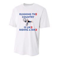 Running The Country Is Like Riding A Bike Biden Falling Meme Youth Performance Sprint T-Shirt