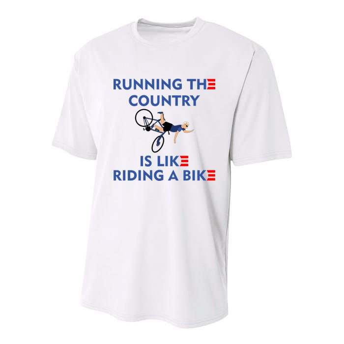 Running The Country Is Like Riding A Bike Biden Falling Meme Youth Performance Sprint T-Shirt
