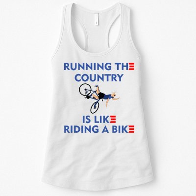 Running The Country Is Like Riding A Bike Biden Falling Meme Womens Tank Top