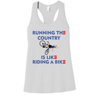 Running The Country Is Like Riding A Bike Biden Falling Meme Women's Racerback Tank