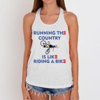 Running The Country Is Like Riding A Bike Biden Falling Meme Women's Knotted Racerback Tank