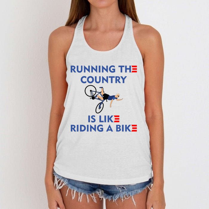 Running The Country Is Like Riding A Bike Biden Falling Meme Women's Knotted Racerback Tank