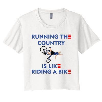 Running The Country Is Like Riding A Bike Biden Falling Meme Women's Crop Top Tee