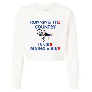 Running The Country Is Like Riding A Bike Biden Falling Meme Cropped Pullover Crew