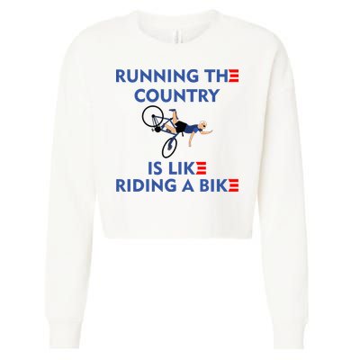 Running The Country Is Like Riding A Bike Biden Falling Meme Cropped Pullover Crew