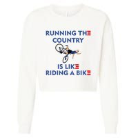 Running The Country Is Like Riding A Bike Biden Falling Meme Cropped Pullover Crew