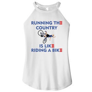 Running The Country Is Like Riding A Bike Biden Falling Meme Women's Perfect Tri Rocker Tank