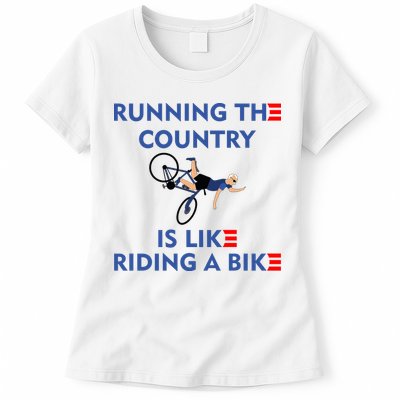 Running The Country Is Like Riding A Bike Biden Falling Meme Womens T-Shirt