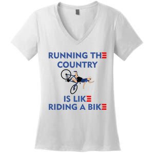 Running The Country Is Like Riding A Bike Biden Falling Meme Women's V-Neck T-Shirt