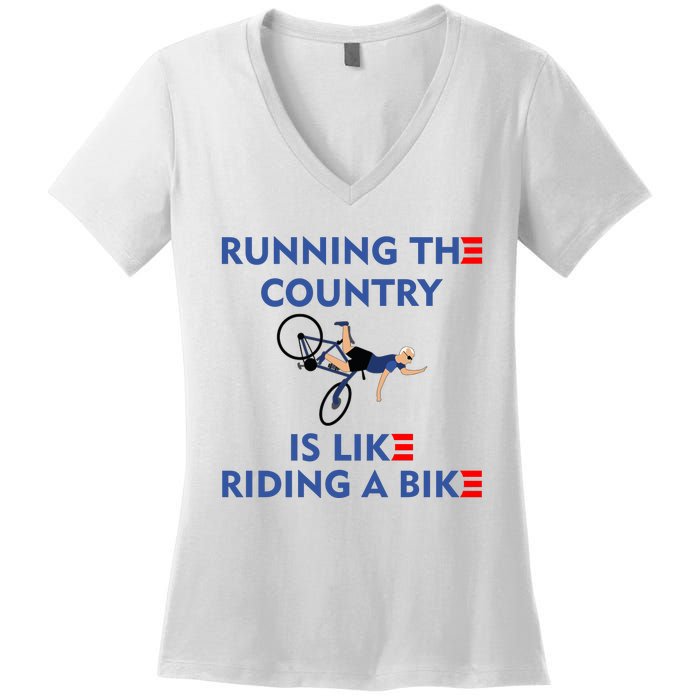 Running The Country Is Like Riding A Bike Biden Falling Meme Women's V-Neck T-Shirt