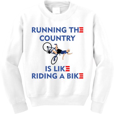 Running The Country Is Like Riding A Bike Biden Falling Meme Kids Sweatshirt