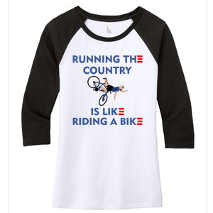 Running The Country Is Like Riding A Bike Biden Falling Meme Women's Tri-Blend 3/4-Sleeve Raglan Shirt