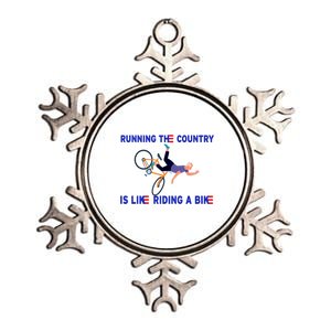 Running The Country Is Like Riding A Bike Funny Joe Biden Meme Metallic Star Ornament