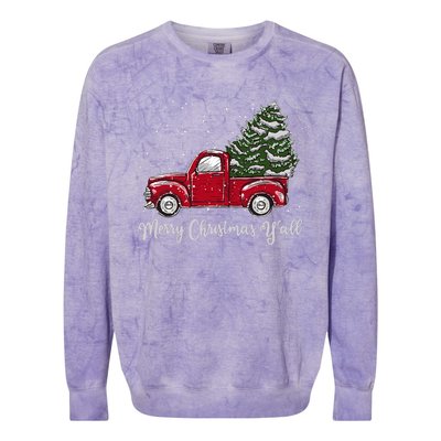 Red Truck Christmas Merry Christmas Yall Colorblast Crewneck Sweatshirt