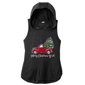 Red Truck Christmas Merry Christmas Yall Ladies PosiCharge Tri-Blend Wicking Draft Hoodie Tank