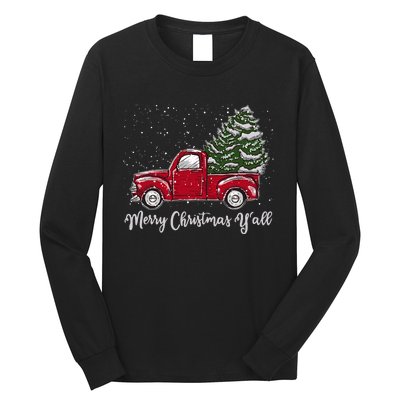 Red Truck Christmas Merry Christmas Yall Long Sleeve Shirt