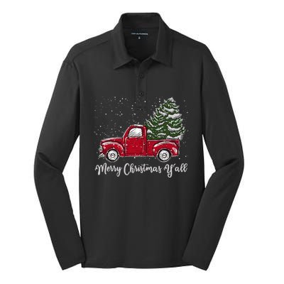 Red Truck Christmas Merry Christmas Yall Silk Touch Performance Long Sleeve Polo