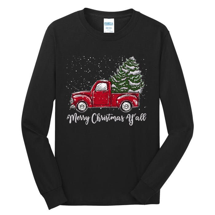 Red Truck Christmas Merry Christmas Yall Tall Long Sleeve T-Shirt