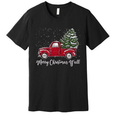 Red Truck Christmas Merry Christmas Yall Premium T-Shirt