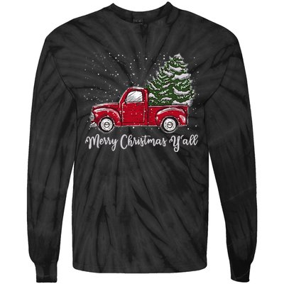 Red Truck Christmas Merry Christmas Yall Tie-Dye Long Sleeve Shirt