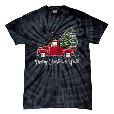 Red Truck Christmas Merry Christmas Yall Tie-Dye T-Shirt