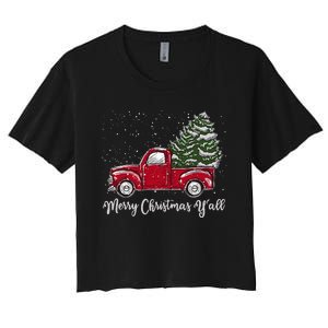 Red Truck Christmas Merry Christmas Yall Women's Crop Top Tee