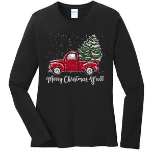 Red Truck Christmas Merry Christmas Yall Ladies Long Sleeve Shirt