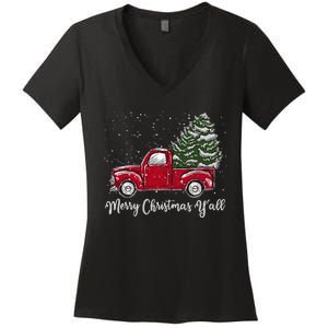 Red Truck Christmas Merry Christmas Yall Women's V-Neck T-Shirt