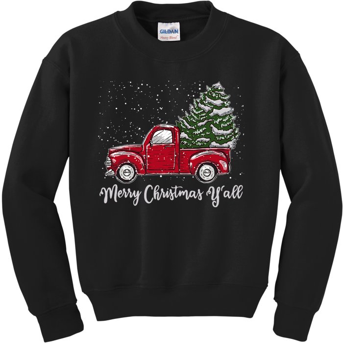 Red Truck Christmas Merry Christmas Yall Kids Sweatshirt