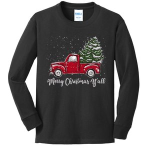 Red Truck Christmas Merry Christmas Yall Kids Long Sleeve Shirt