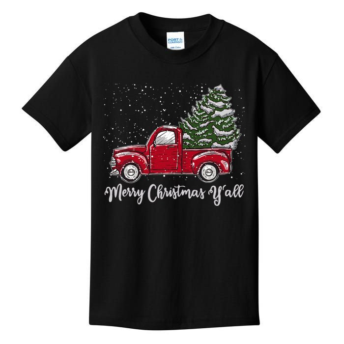 Red Truck Christmas Merry Christmas Yall Kids T-Shirt