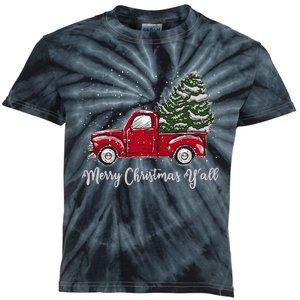 Red Truck Christmas Merry Christmas Yall Kids Tie-Dye T-Shirt