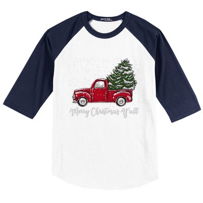 Red Truck Christmas Merry Christmas Yall Baseball Sleeve Shirt