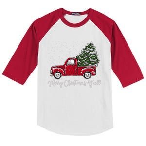 Red Truck Christmas Merry Christmas Yall Kids Colorblock Raglan Jersey