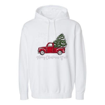 Red Truck Christmas Merry Christmas Yall Garment-Dyed Fleece Hoodie