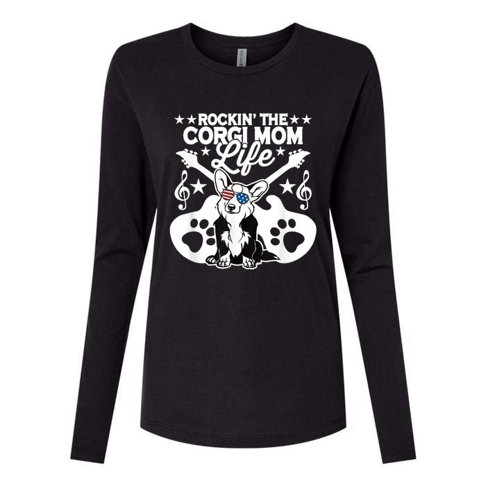 Rockin The Corgi Dad Life Dog Lover Guitar Musician Copy Womens Cotton Relaxed Long Sleeve T-Shirt